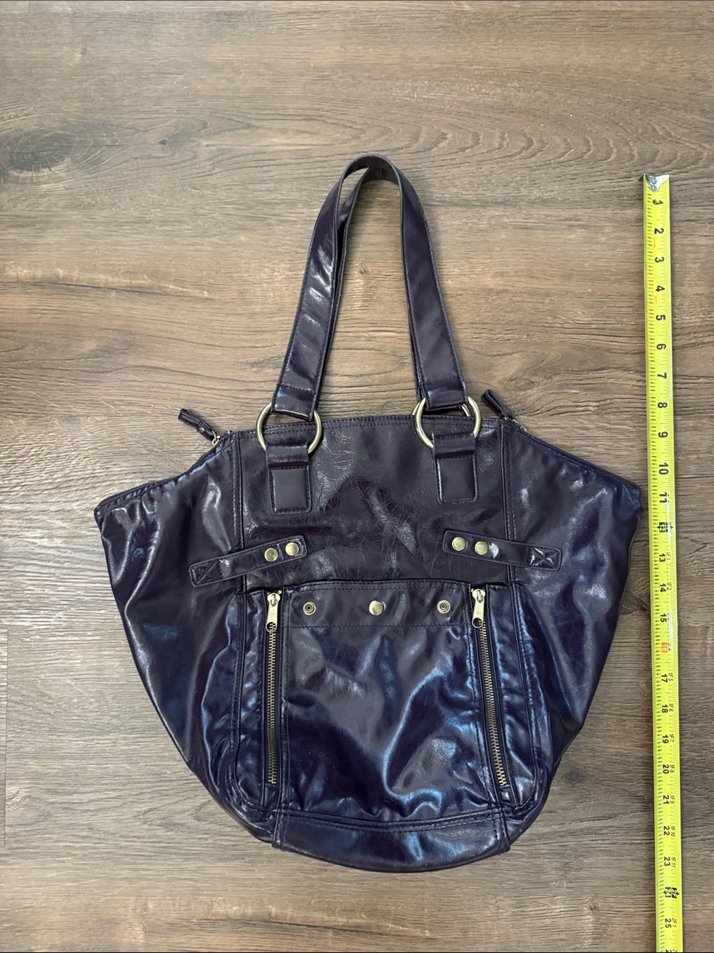 Purple Plum vegan Leather Shoulder Bag Front Zip Pockets Inspiration downtown